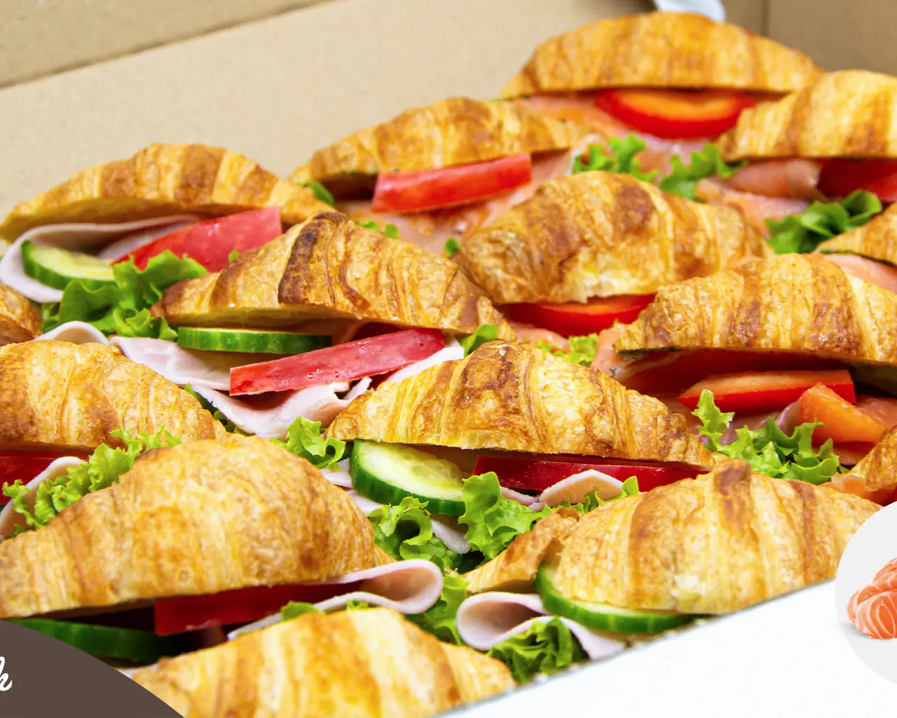 BOX mini croissant mix, 8x šunka, 8x uzený losos - Master